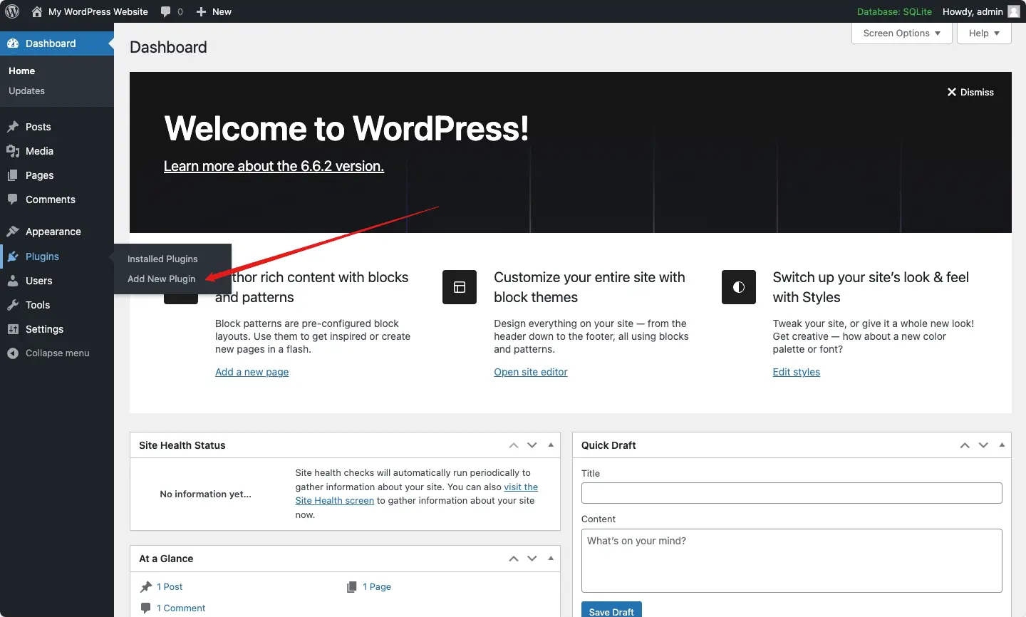 Navigate to the Add New Plugin screen