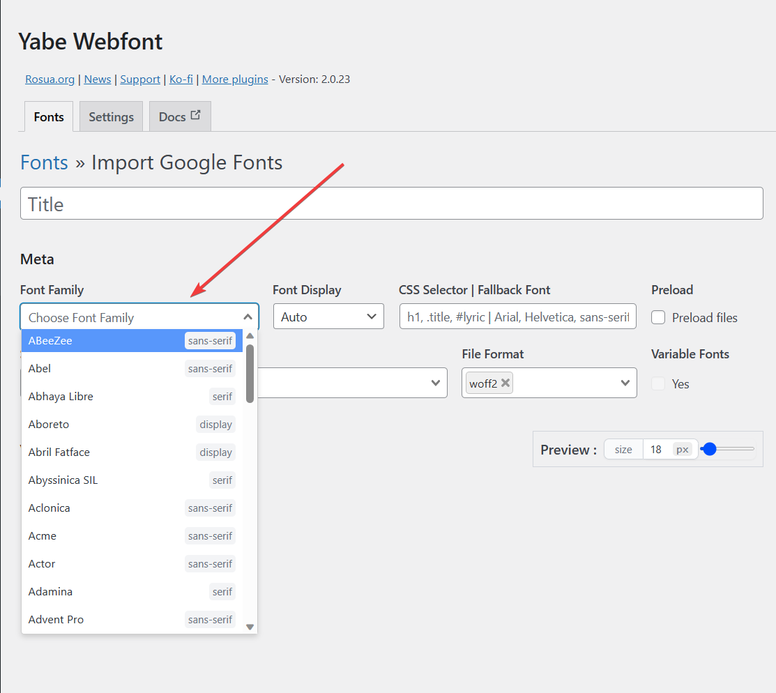 Search the font family