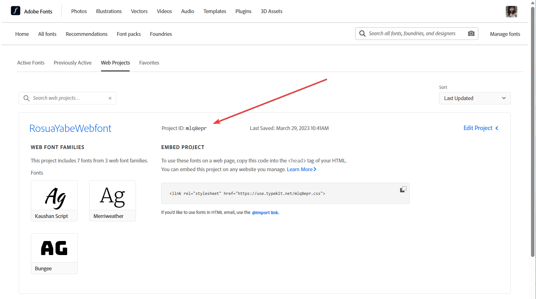 Get the Adobe Fonts Project ID