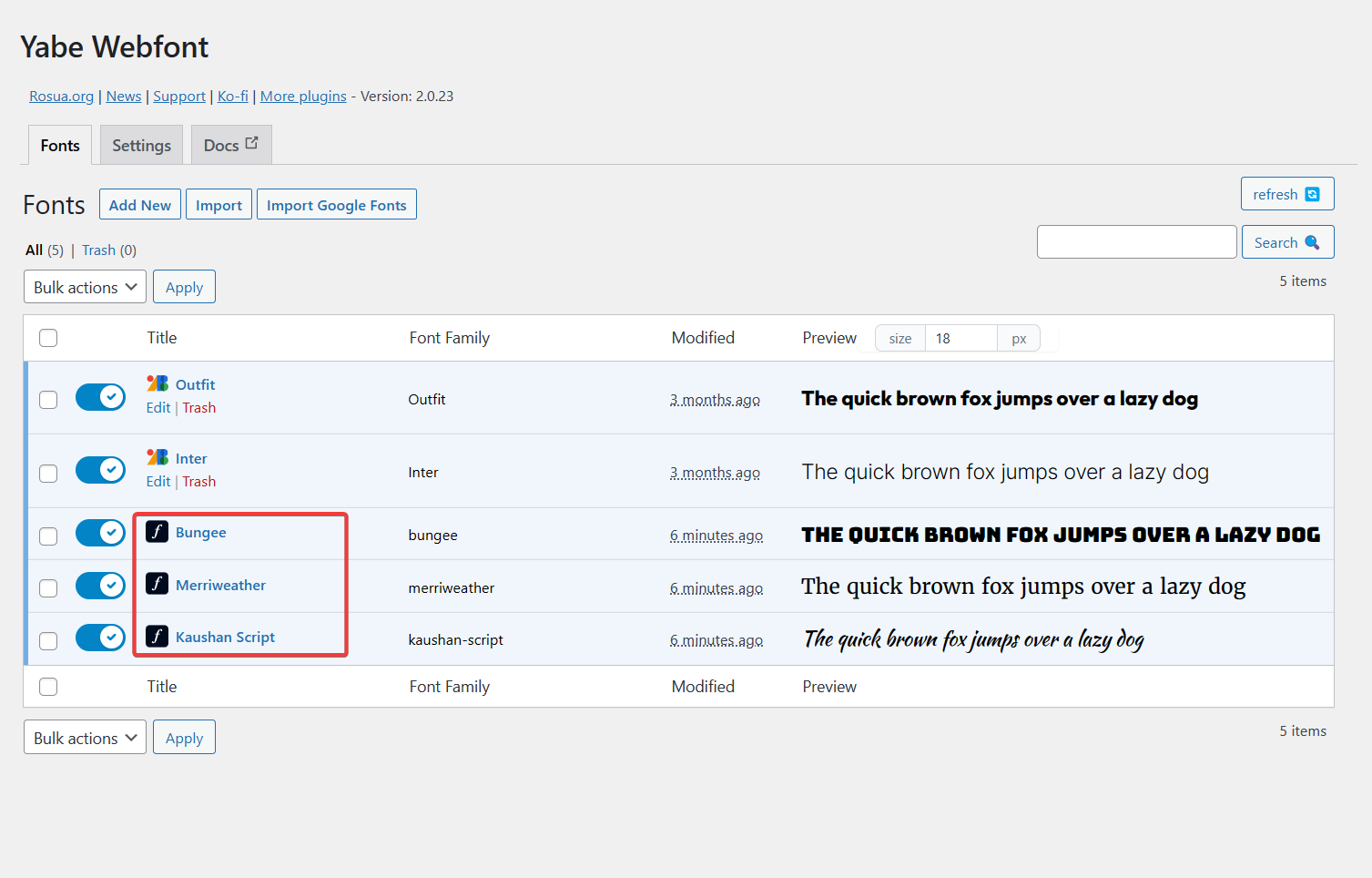 Adobe Fonts in the list
