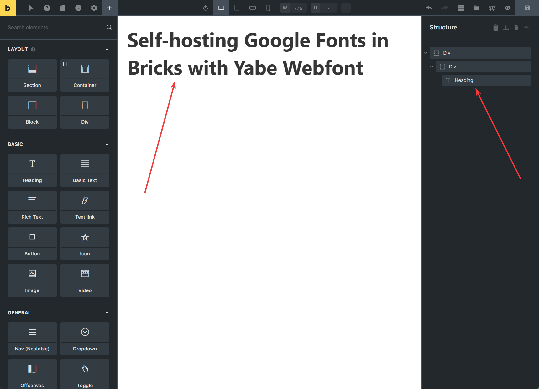 Choose the text element in Bricks