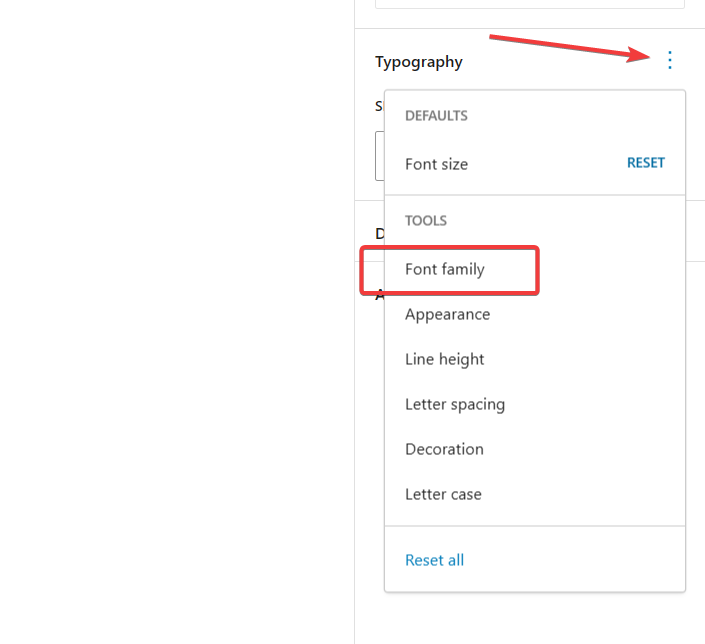 Enable the Font Family tools