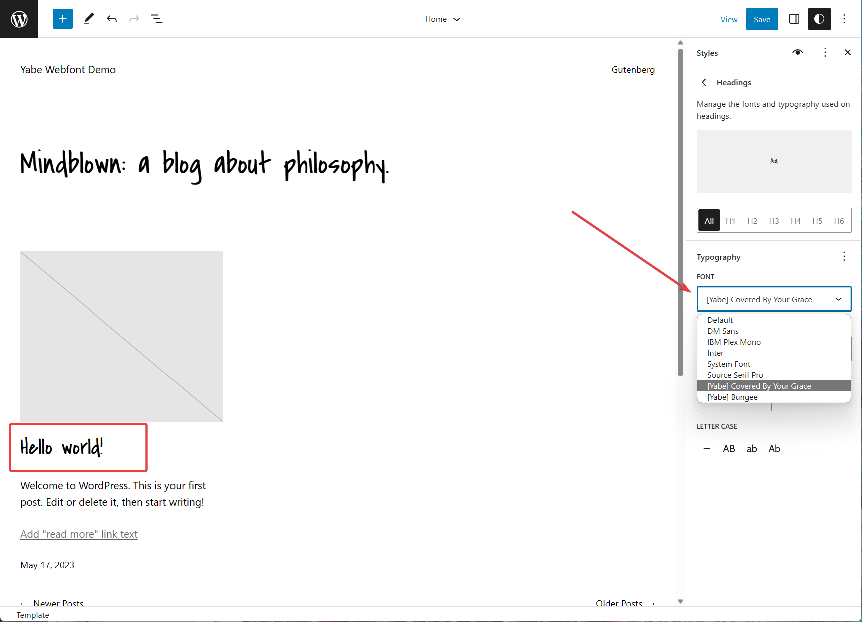 Select the font family