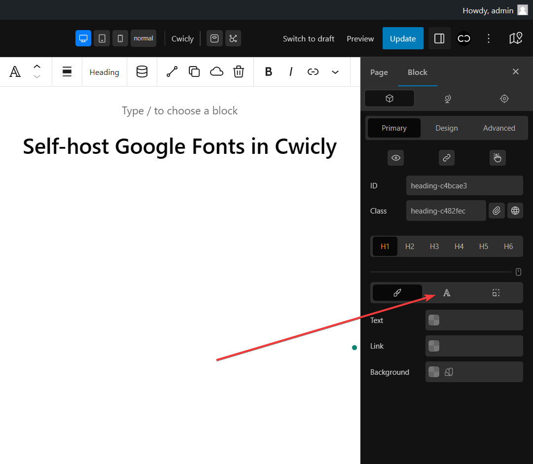 Switch to the Typography tab