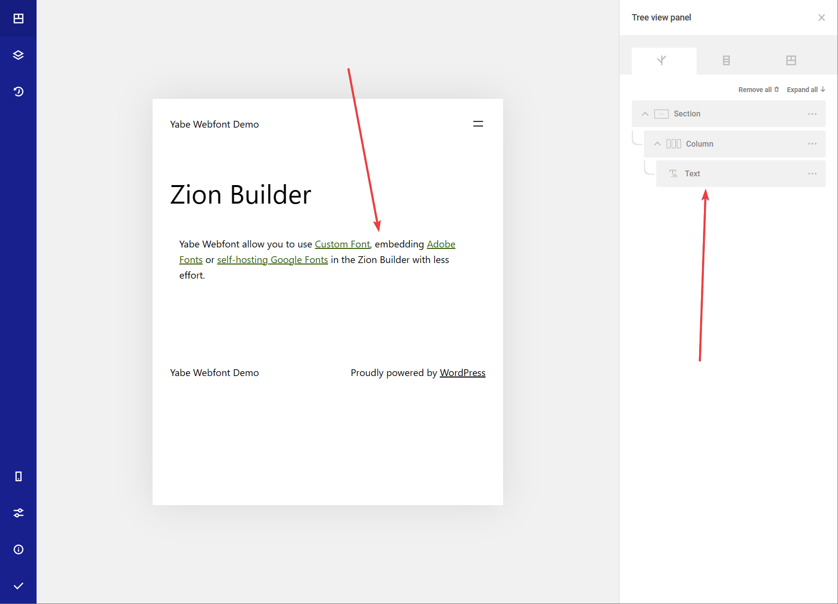 Choose the text element in Zion Builder