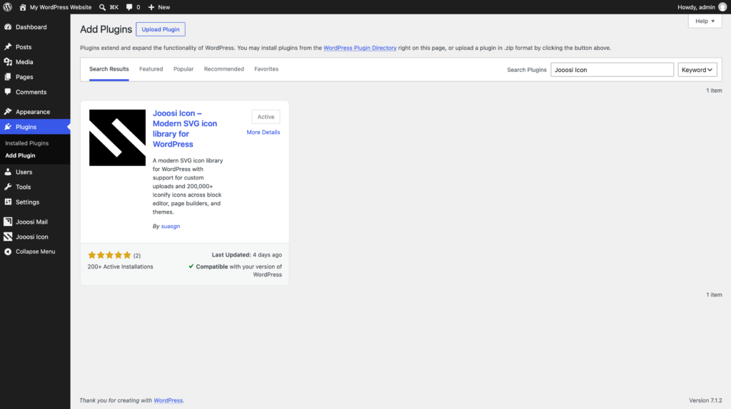 WordPress Add Plugins search result for Jooosi Icon.